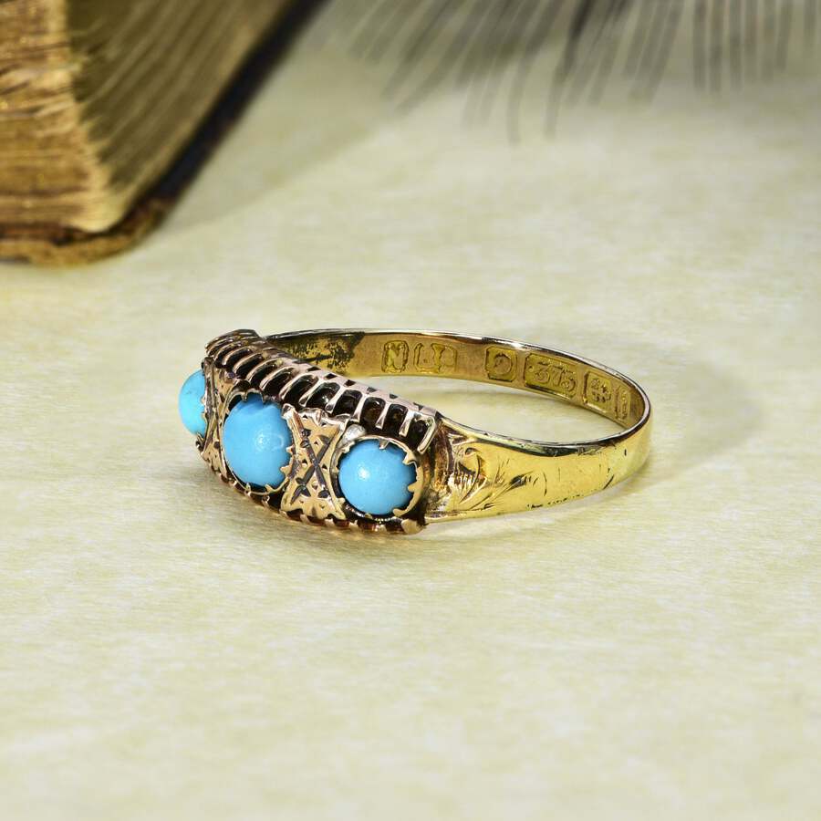 Antique The Antique Edwardian 1908 Turquoise and Gold Ring