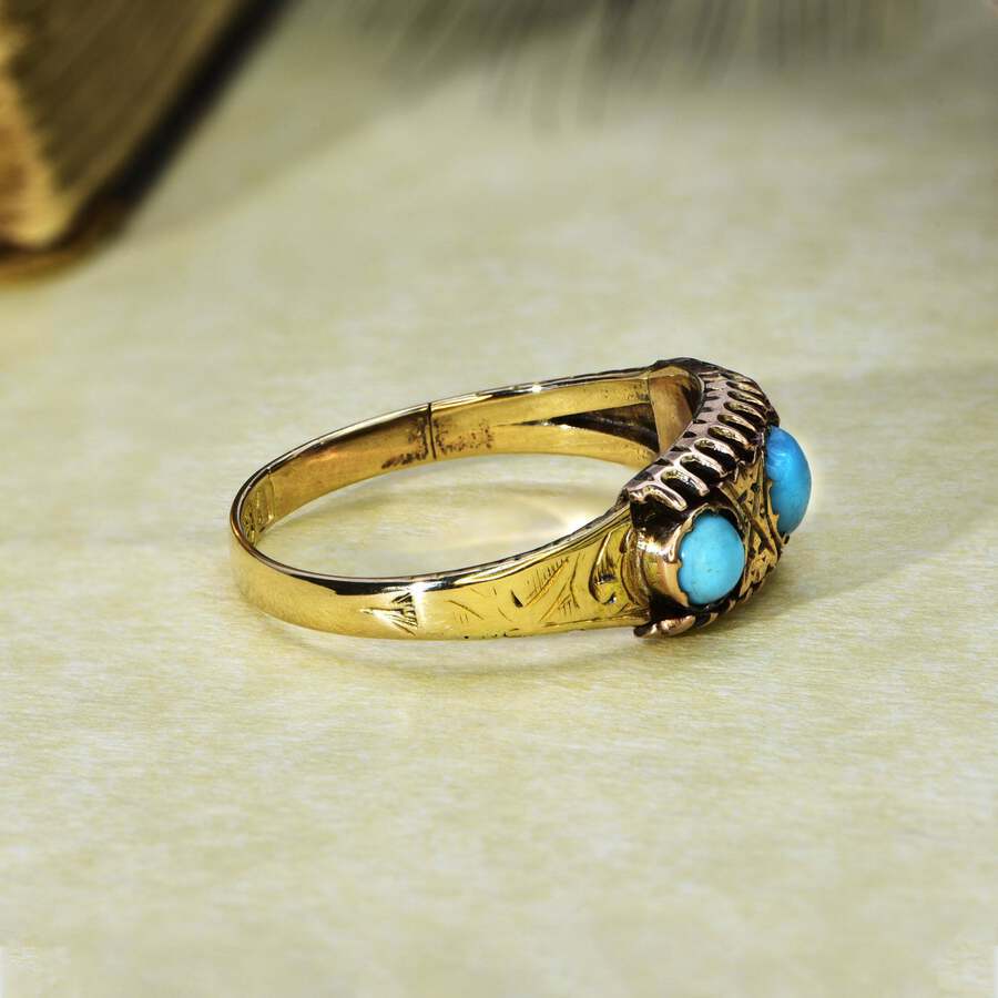 Antique The Antique Edwardian 1908 Turquoise and Gold Ring