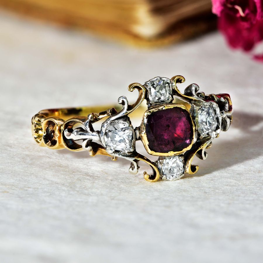 Antique The Antique Georgian Garnet and Diamond Filigree Ring