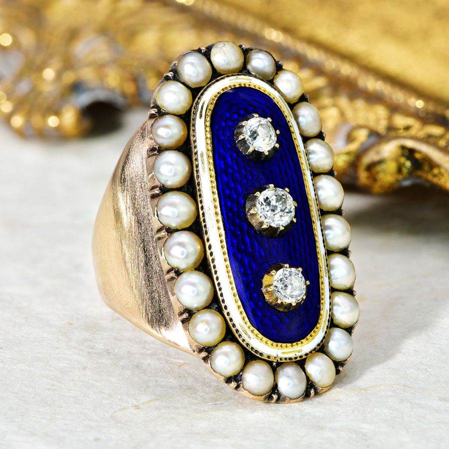 Antique The Antique 1789 Georgian Diamond, Pearl and Enamel Mourning Ring