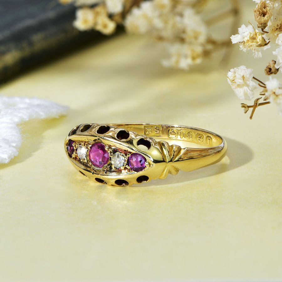 Antique The Antique 1908 Edwardian Ruby and Eight Cut Diamond Ring