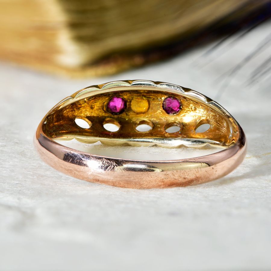 Antique The Antique 1911 Pearl and Ruby Boat Ring