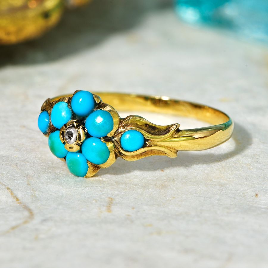 Antique The Antique Eight Turquoise and Diamond Ring