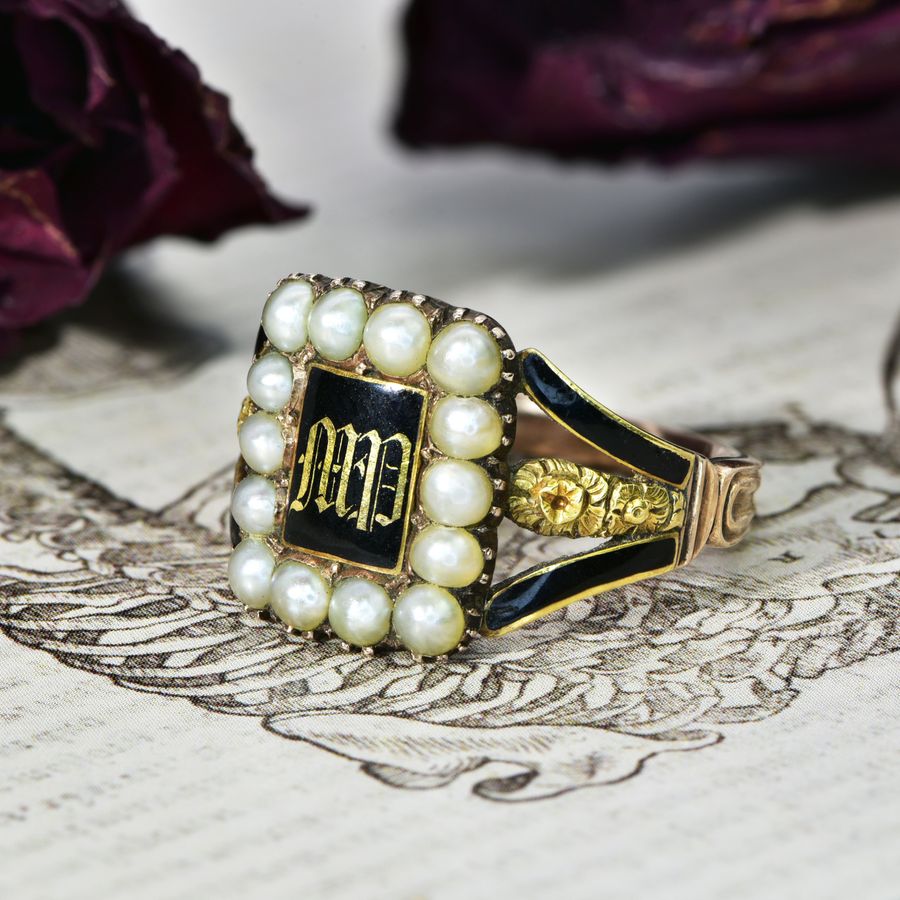 Antique The Antique Georgian 1818 Pearl and Rose Mourning Ring