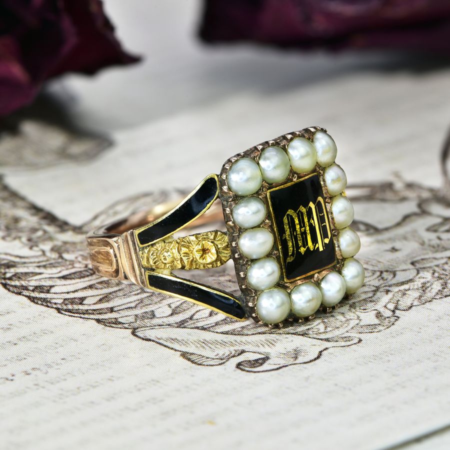 Antique The Antique Georgian 1818 Pearl and Rose Mourning Ring