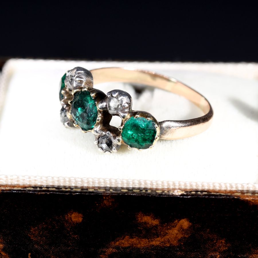 Antique The Antique Georgian Emerald and Rose Cut Diamond Verdant Ring