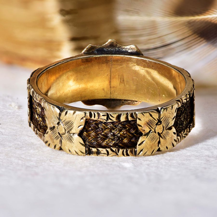 Antique The Antique Victorian 'M.R' Initials and Hairwork Mourning Ring