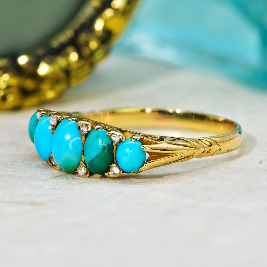 Antique The Antique Victorian 1898 Turquoise and Rose Cut Diamond Ring