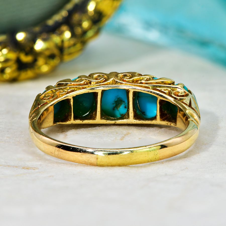 Antique The Antique Victorian 1898 Turquoise and Rose Cut Diamond Ring