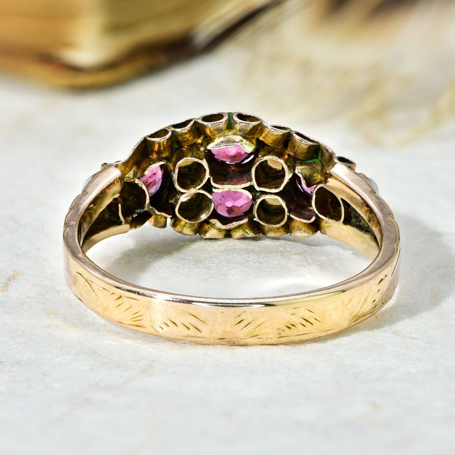 Antique The Antique Victorian Almandine Garnet and Seed Pearl Ring