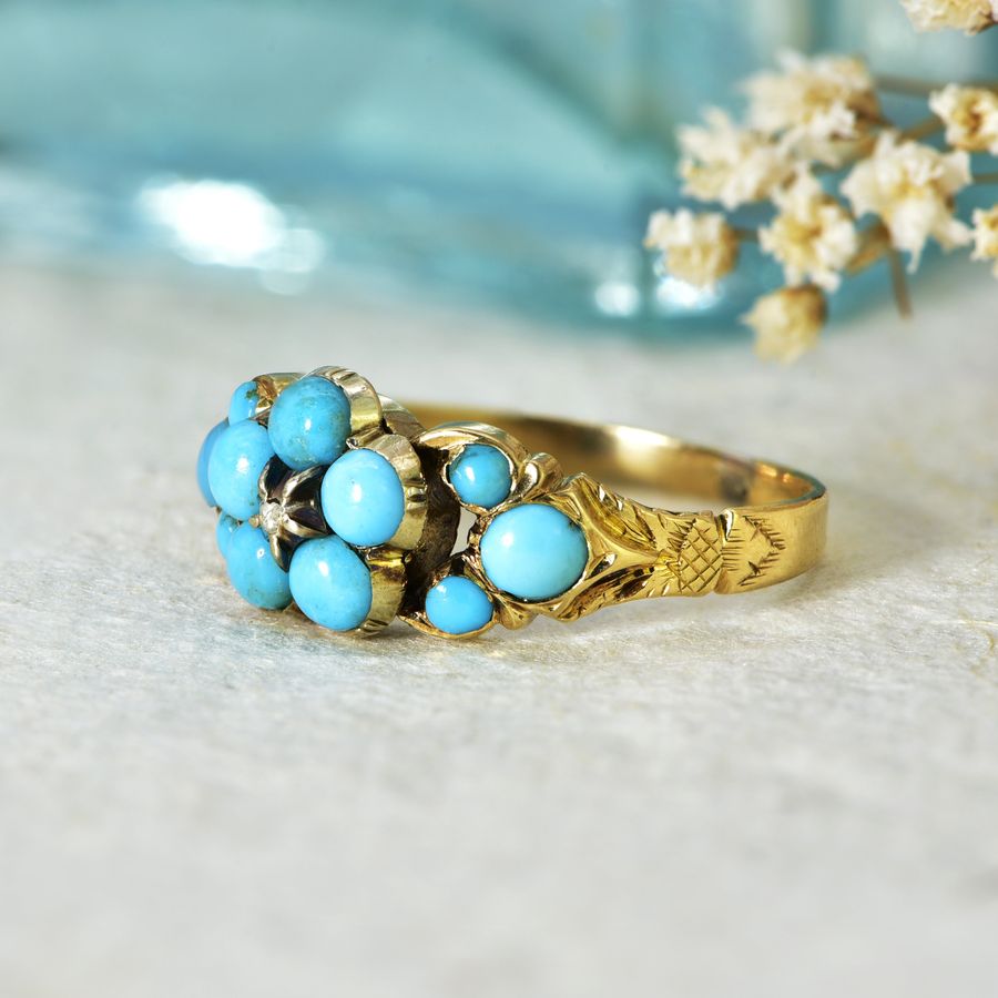 Antique The Antique Victorian Gold and Turquoise Forget-Me-Not Ring