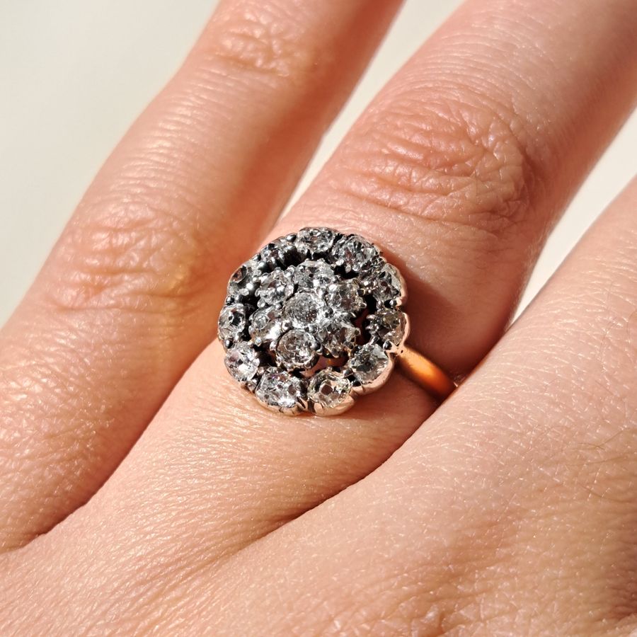 Antique The Antique Victorian Old Cut Diamond Cluster Spectacular Ring