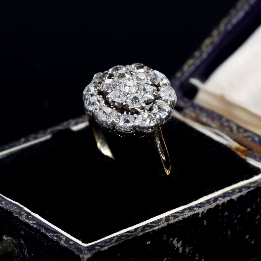 Antique The Antique Victorian Old Cut Diamond Cluster Spectacular Ring