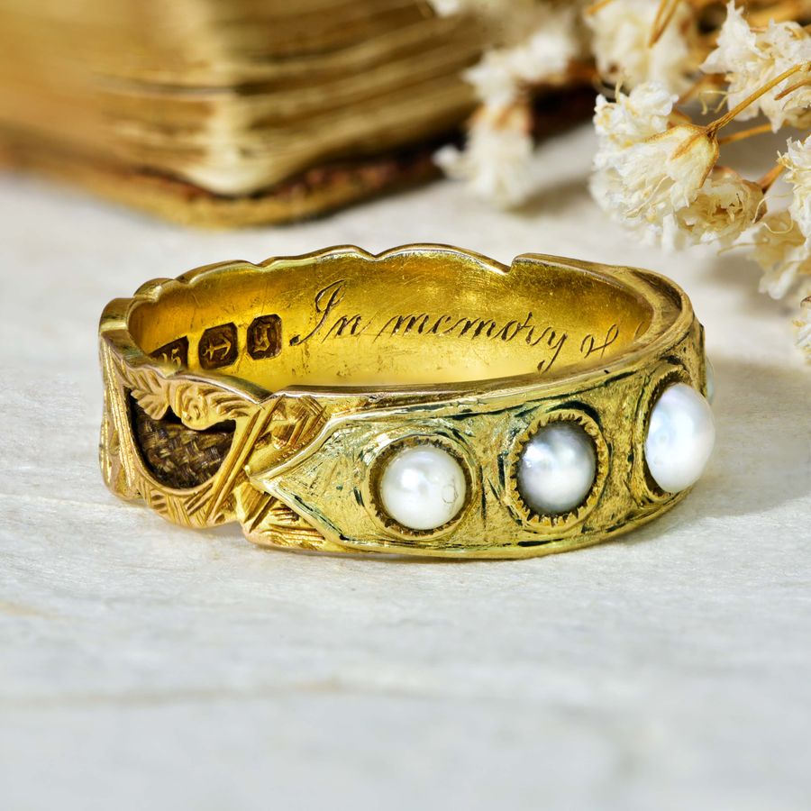 Antique The Antique Victorian Pearl and Plaited Hair Mourning Ring