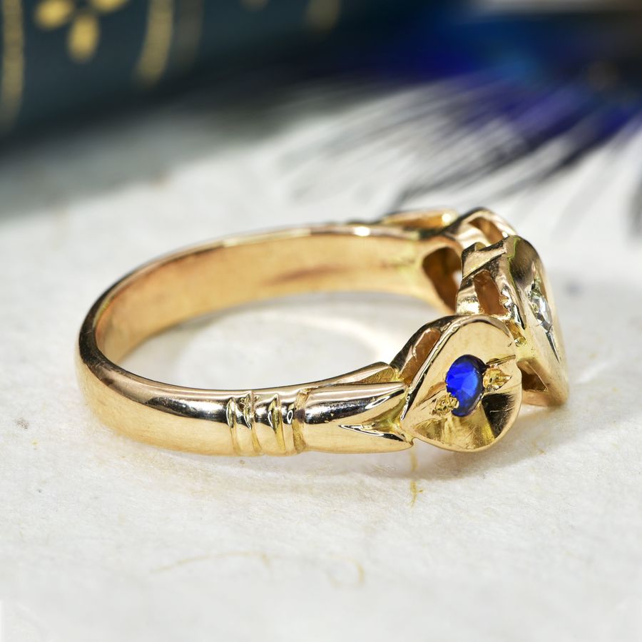 Antique The Vintage Diamond and Blue Stone Heart Ring