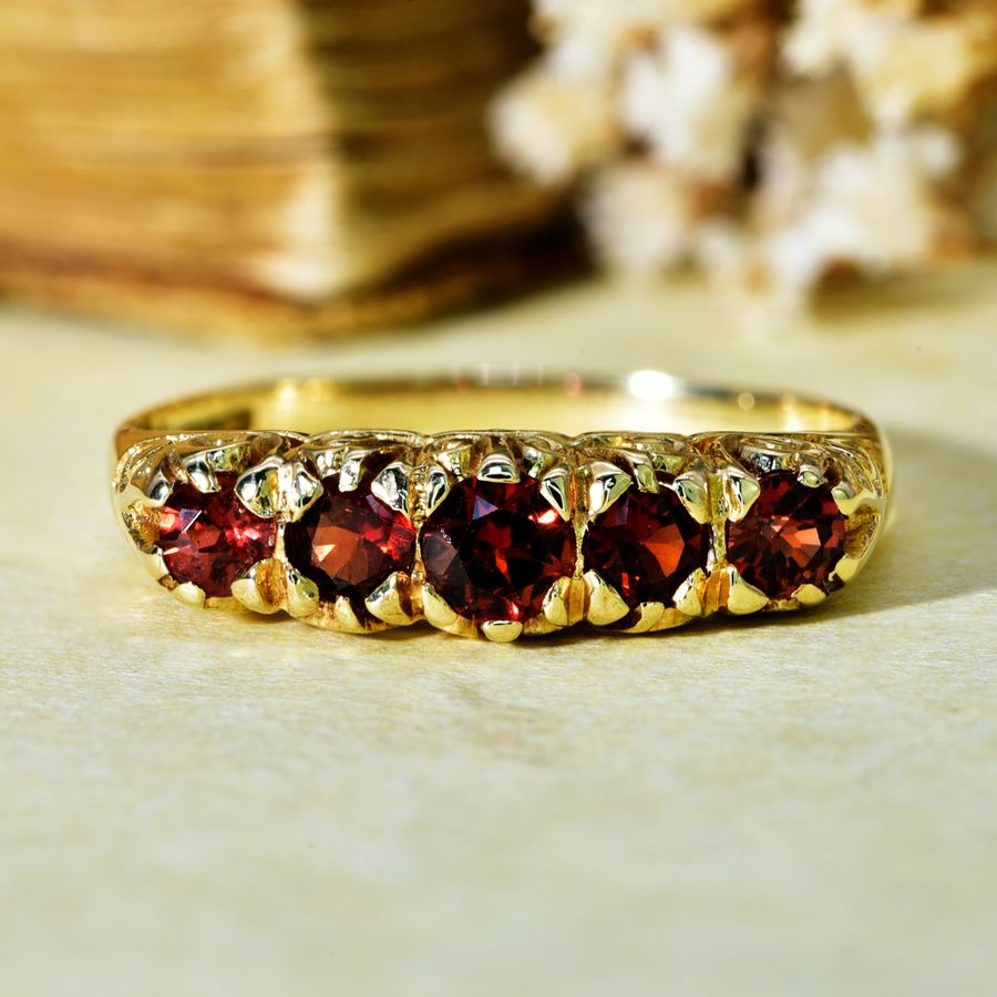 The Vintage Five Stone Garnet Fire Ring