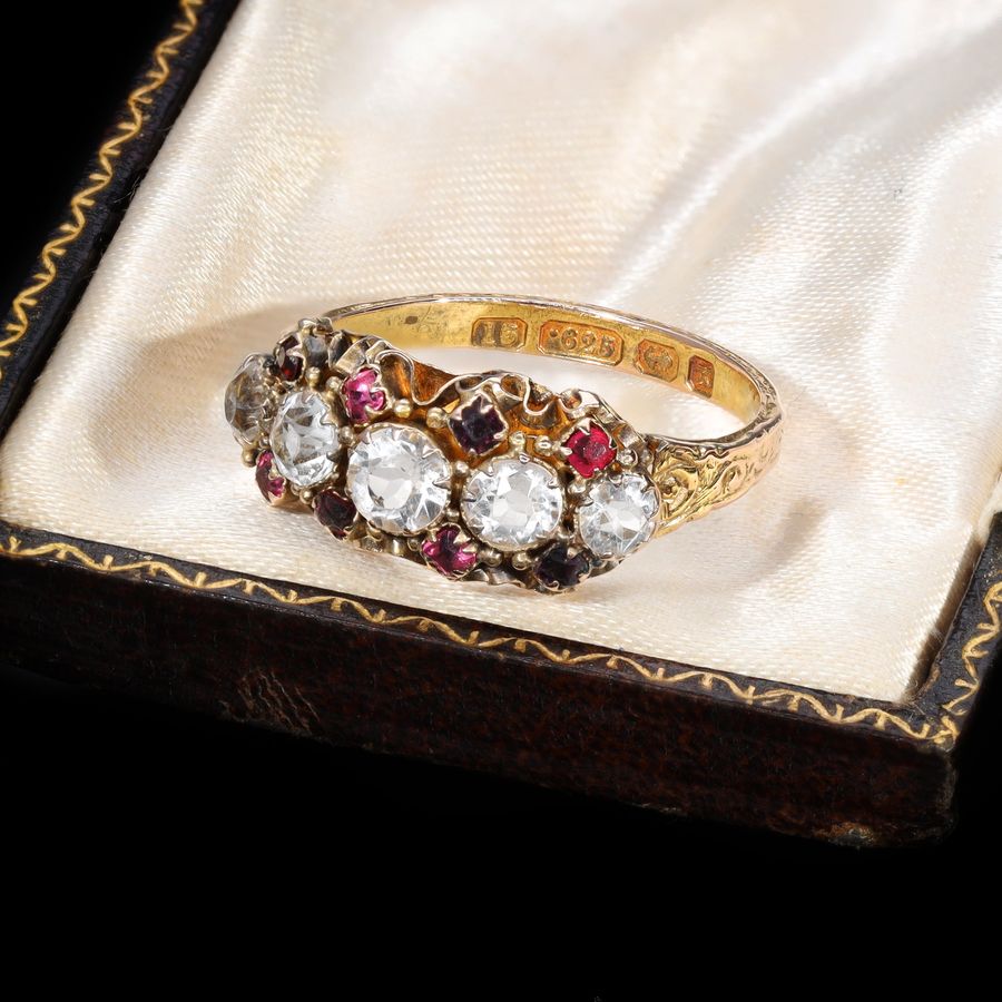 Antique The Antique 1872 Garnet and Rock Quartz Ornate Ring