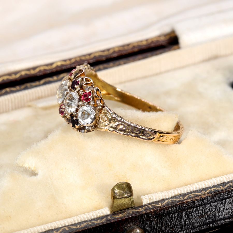 Antique The Antique 1872 Garnet and Rock Quartz Ornate Ring