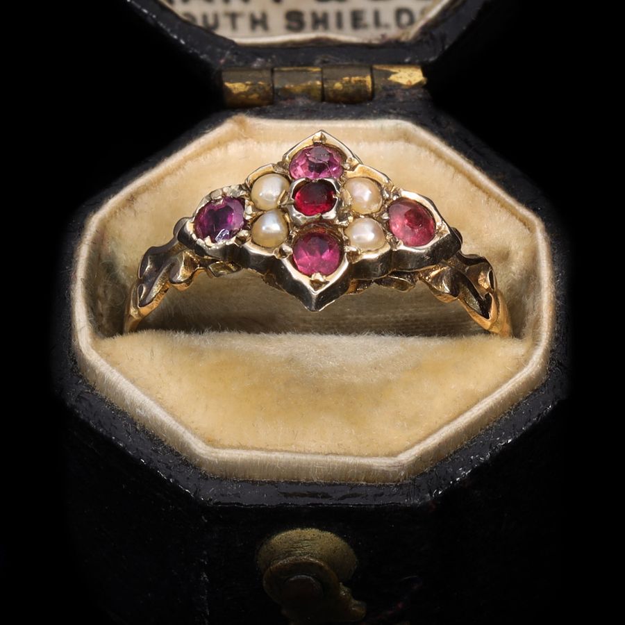Antique The Antique 1874 Garnet and Seed Pearl Mourning Ring