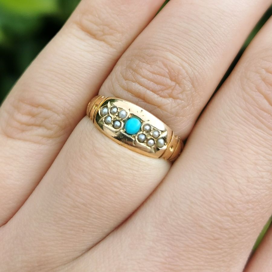 Antique The Antique 1886 Victorian Turquoise and Pearl Ring