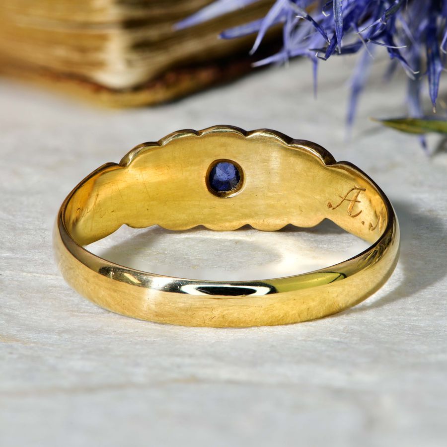 Antique The Antique 1897 Sapphire and Pearl Boat Ring
