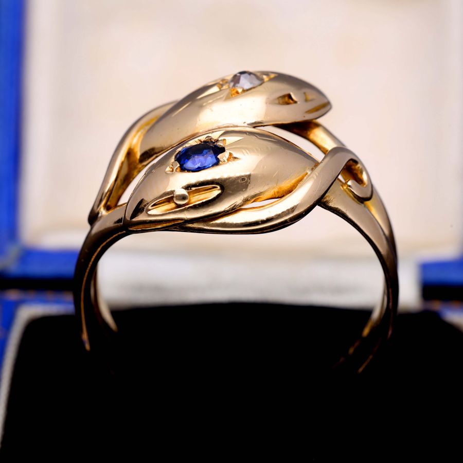 Antique The Antique 1903 Sapphire and Diamond Snake Ring