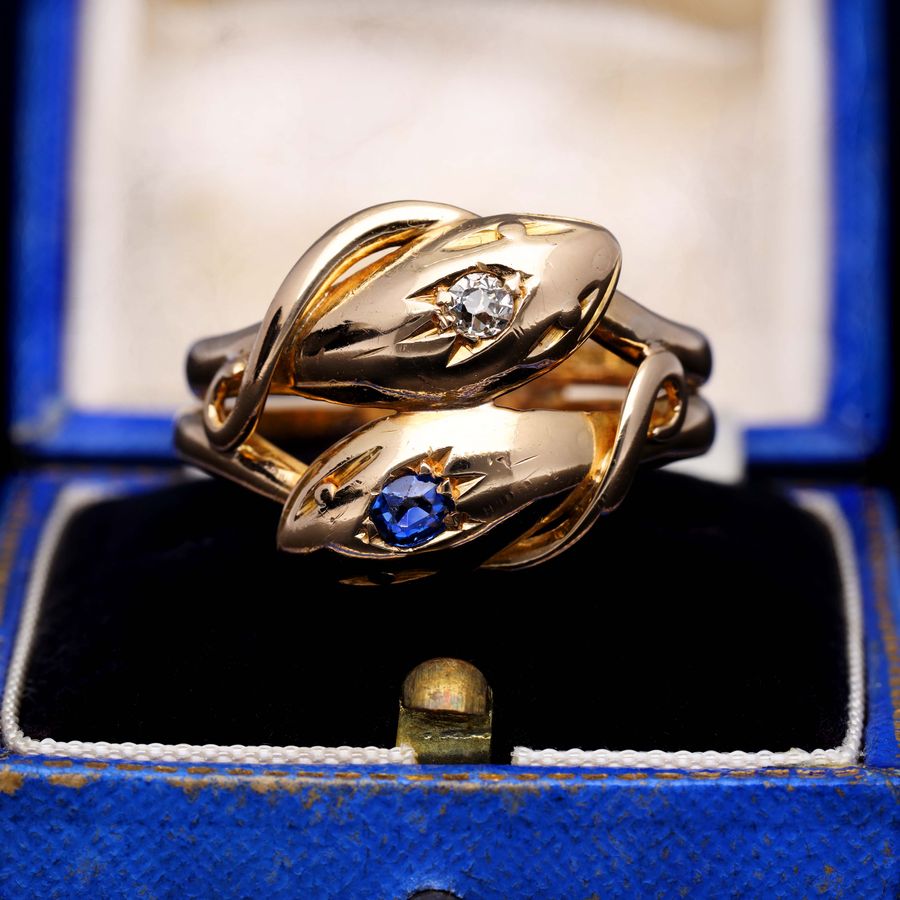 Antique The Antique 1903 Sapphire and Diamond Snake Ring