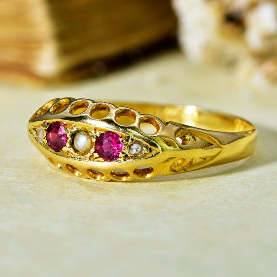 Antique The Antique 1913 Pearl, Ruby and Diamond Ring