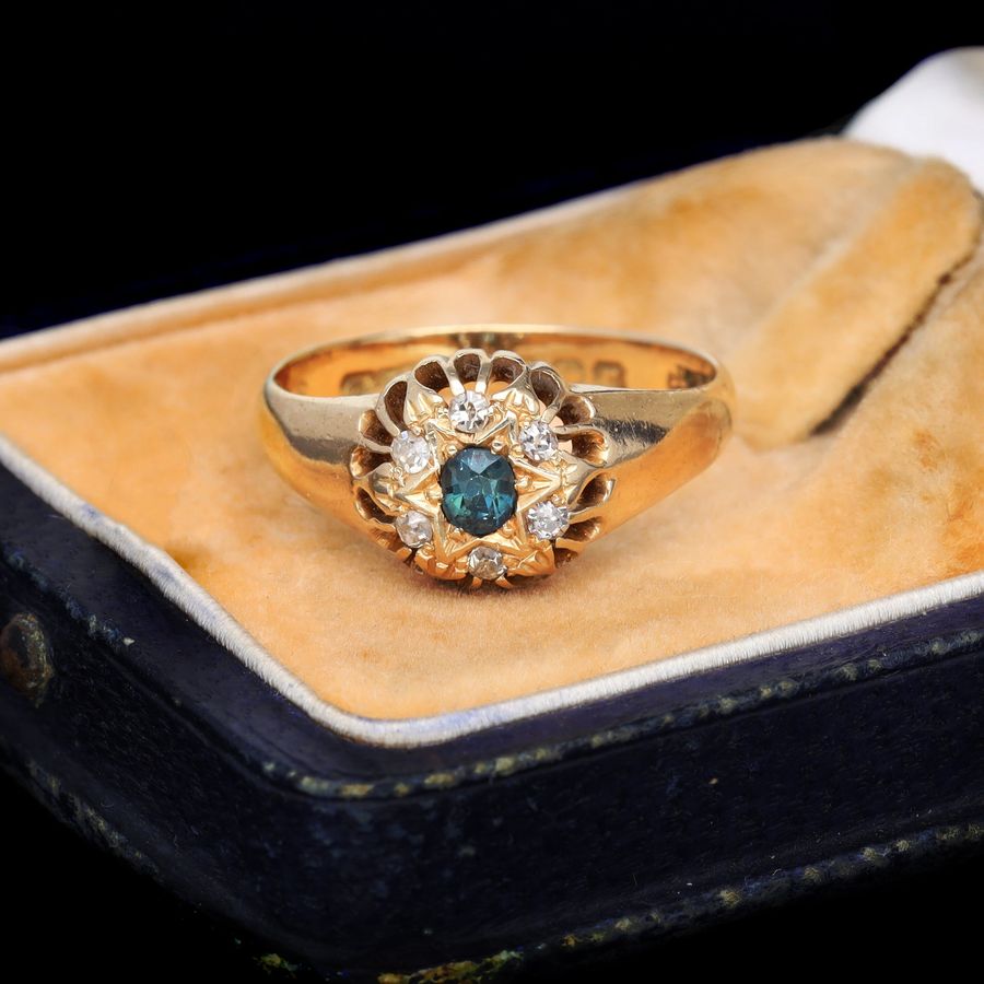 Antique The Antique 1916 Sapphire and Diamond Cluster Starburst Ring