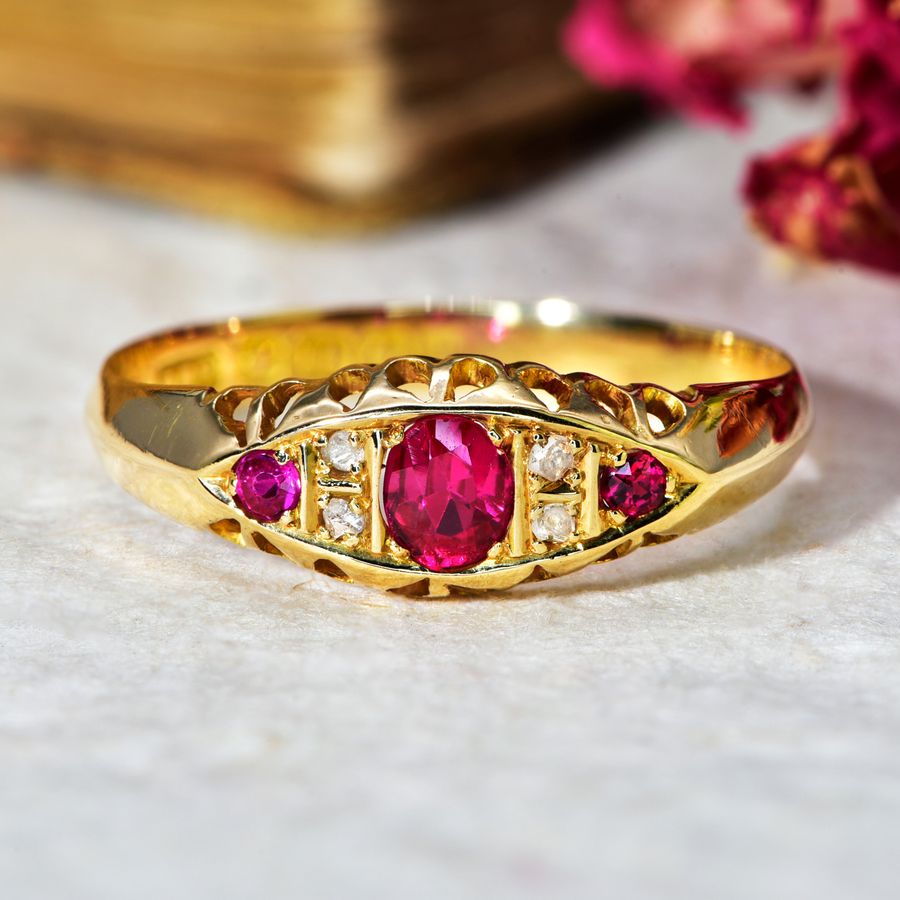 The Antique Art Deco 1921 Synthetic Ruby and Diamond Ring