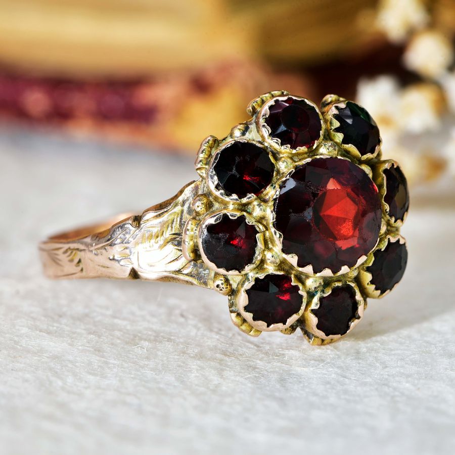 Antique The Antique Edwardian Garnet Cluster Bohemian Ring