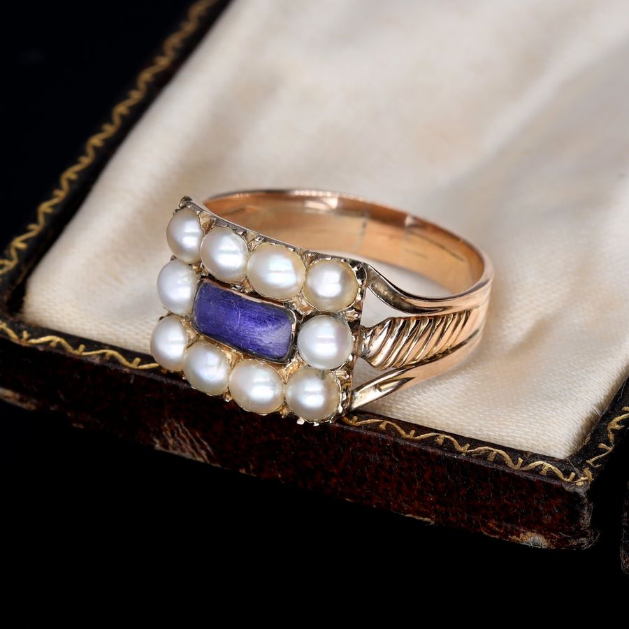 Antique The Antique Georgian Pearl and Enamel Elaborate Ring