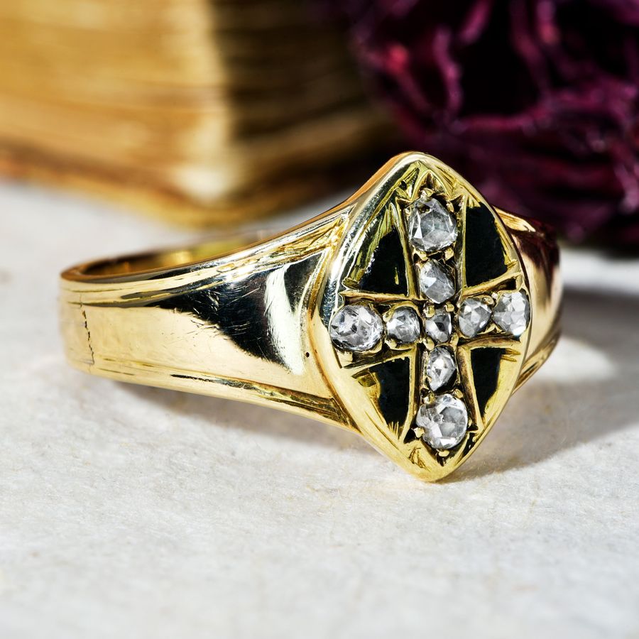 Antique The Antique Victorian 1870 Cross Of Diamonds Mourning Ring