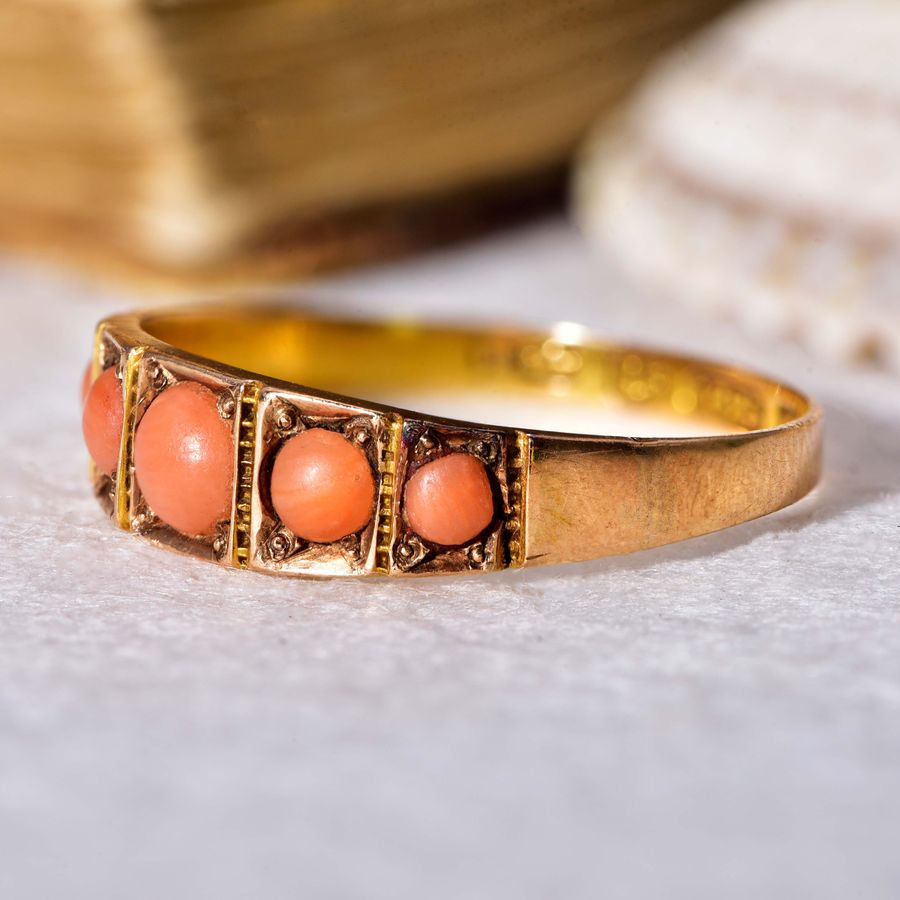 Antique The Antique Victorian 1900 Five Stone Coral Ring