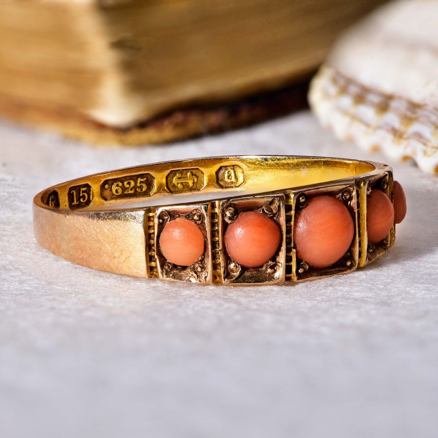 Antique The Antique Victorian 1900 Five Stone Coral Ring