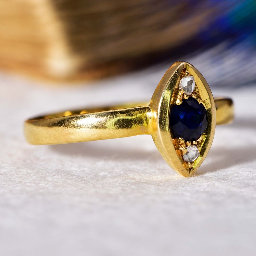 Antique The Antique Victorian 22ct Gold Sapphire and Diamond Navette Ring