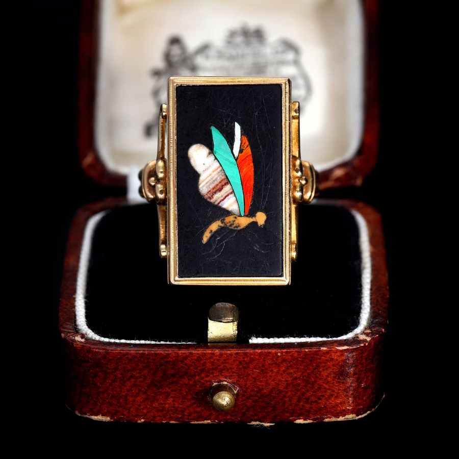 Antique The Antique Victorian Butterfly Pietra Dura Ring