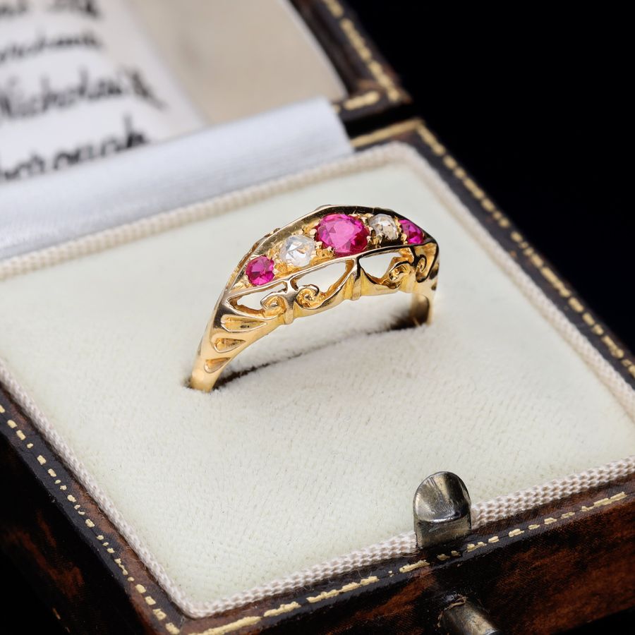 Antique The Antique Victorian Ruby and Diamond Boat Ring
