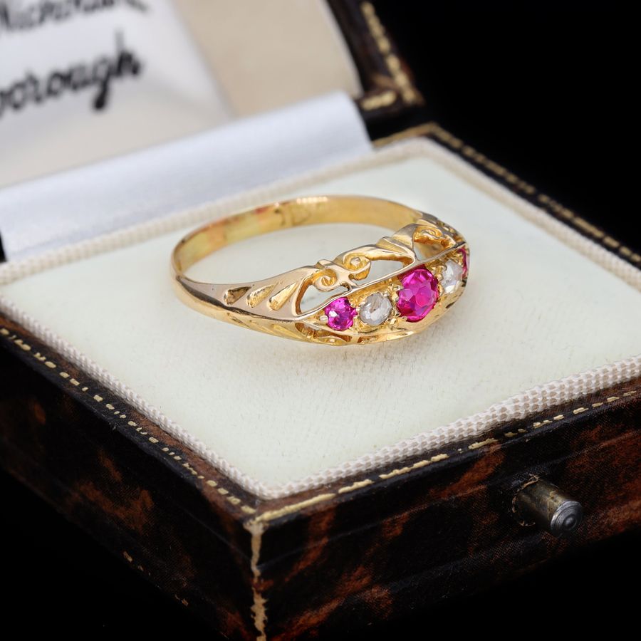 Antique The Antique Victorian Ruby and Diamond Boat Ring
