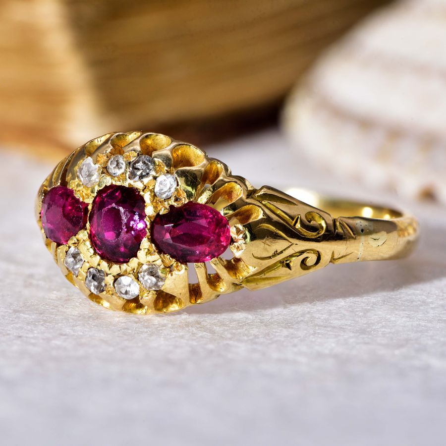 Antique The Antique Victorian Ruby and Old Cut Diamond Cluster Ring
