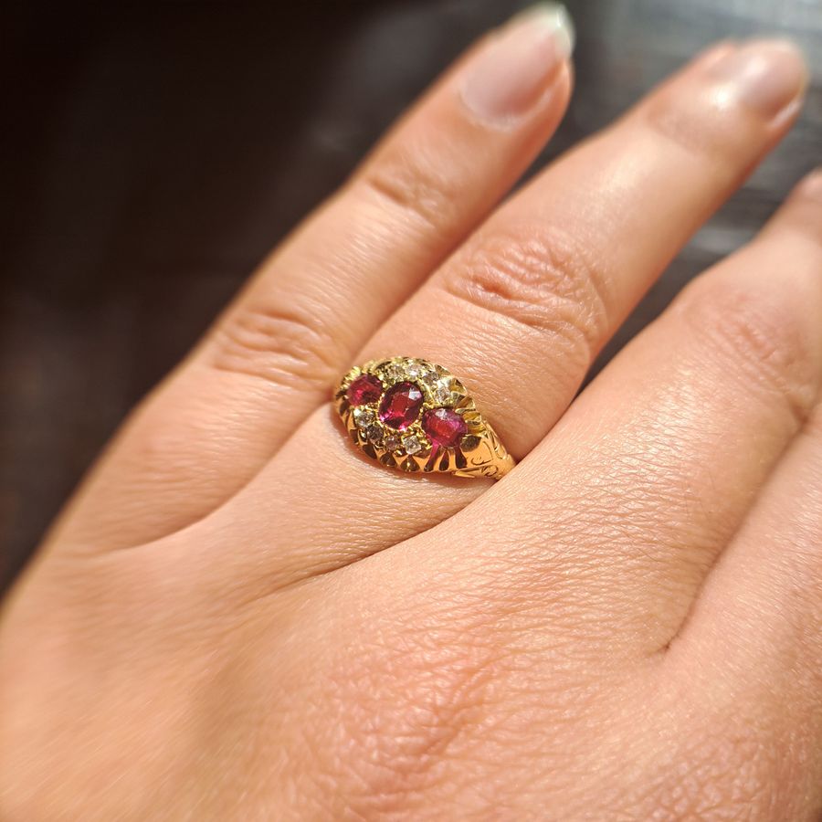 Antique The Antique Victorian Ruby and Old Cut Diamond Cluster Ring