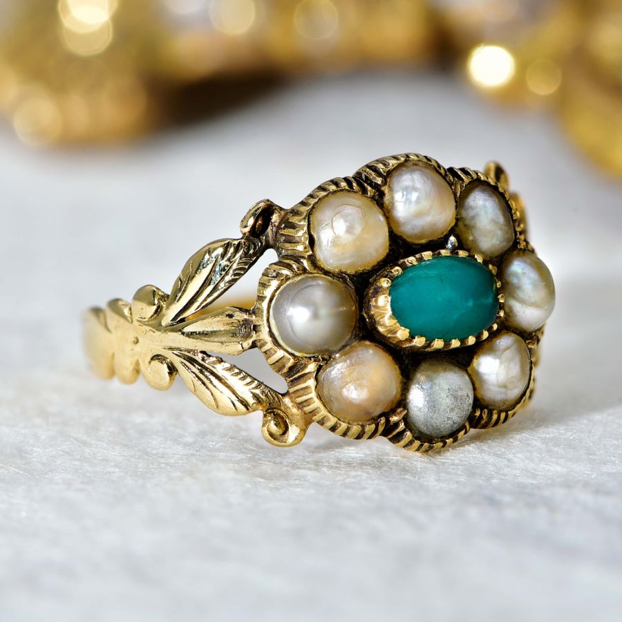 Antique The Victorian Antique Pearl and Turquoise Cluster Flower Ring