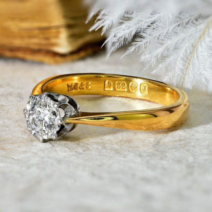 Antique The Vintage 1933 Brilliant Cut Diamond 22ct Gold Fabulous Ring
