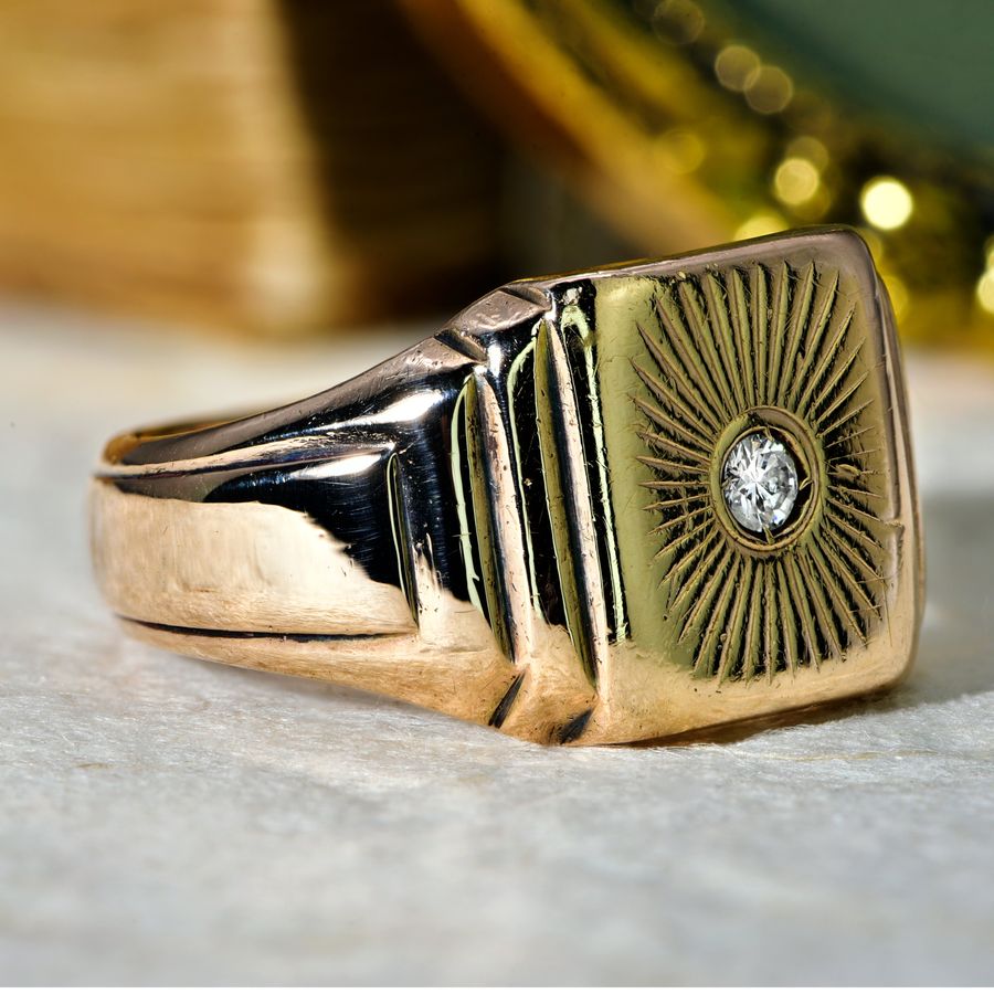 Antique The Vintage 1958 Brilliant Cut Diamond Signet Sunburst Ring