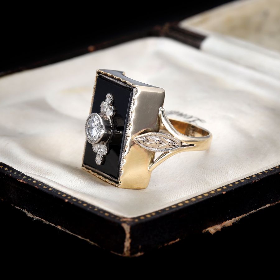 Antique The Vintage Black Onyx and Diamond Ring