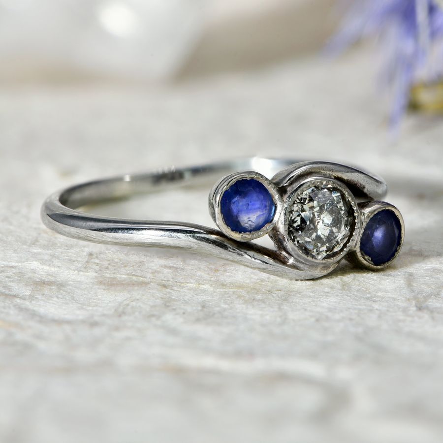 Antique The Vintage Diamond and Blue Paste Trio Ring