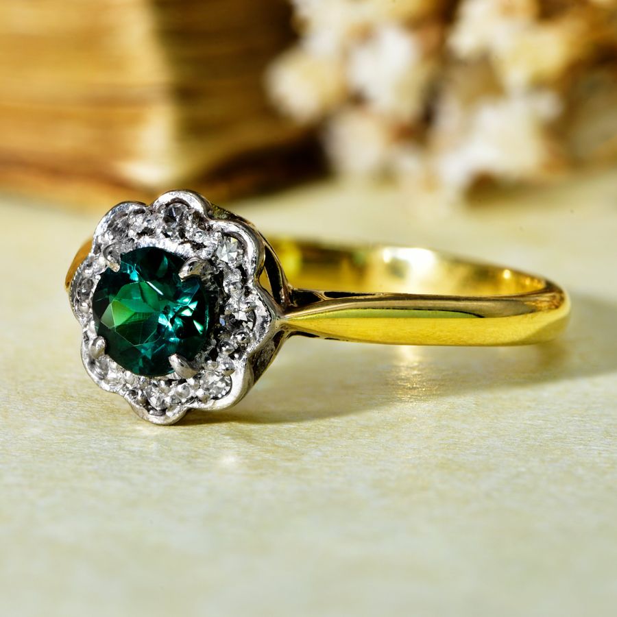 Antique The Vintage Green Tourmaline and Diamond Daisy Ring