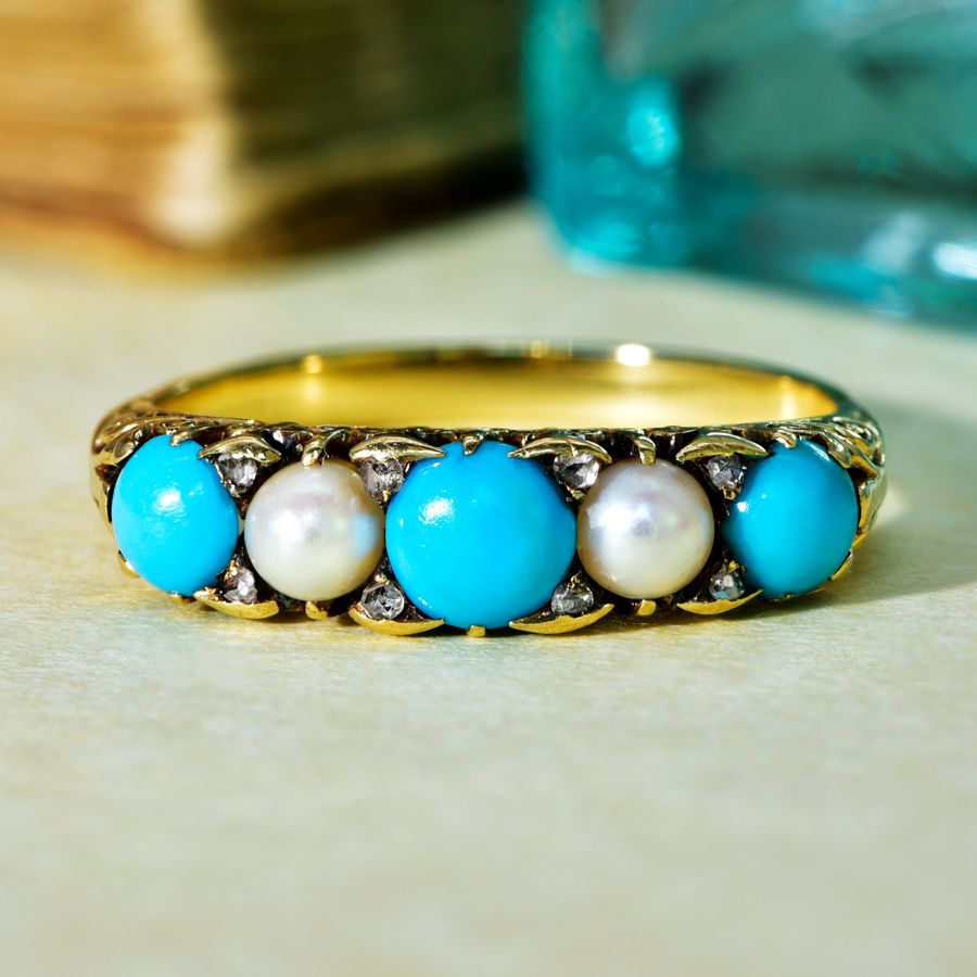 The Vintage Pearl and Diamond Aqua Ring