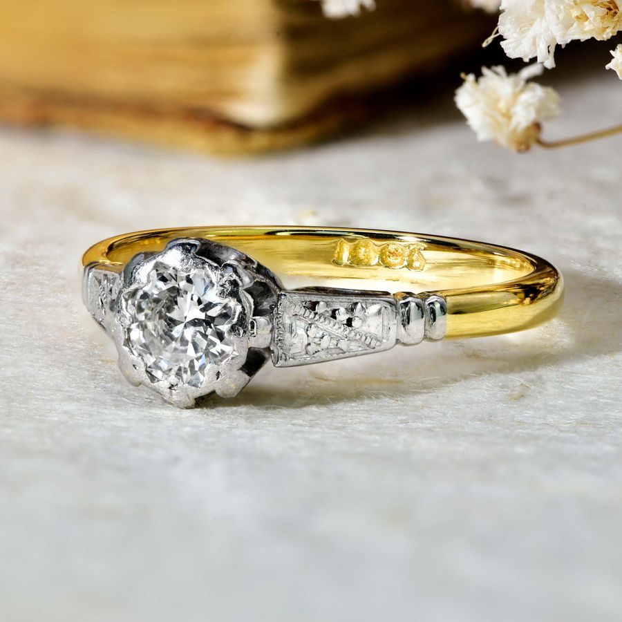 Antique The Vintage Solitaire Brilliant Cut Diamond Art Deco Style Ring
