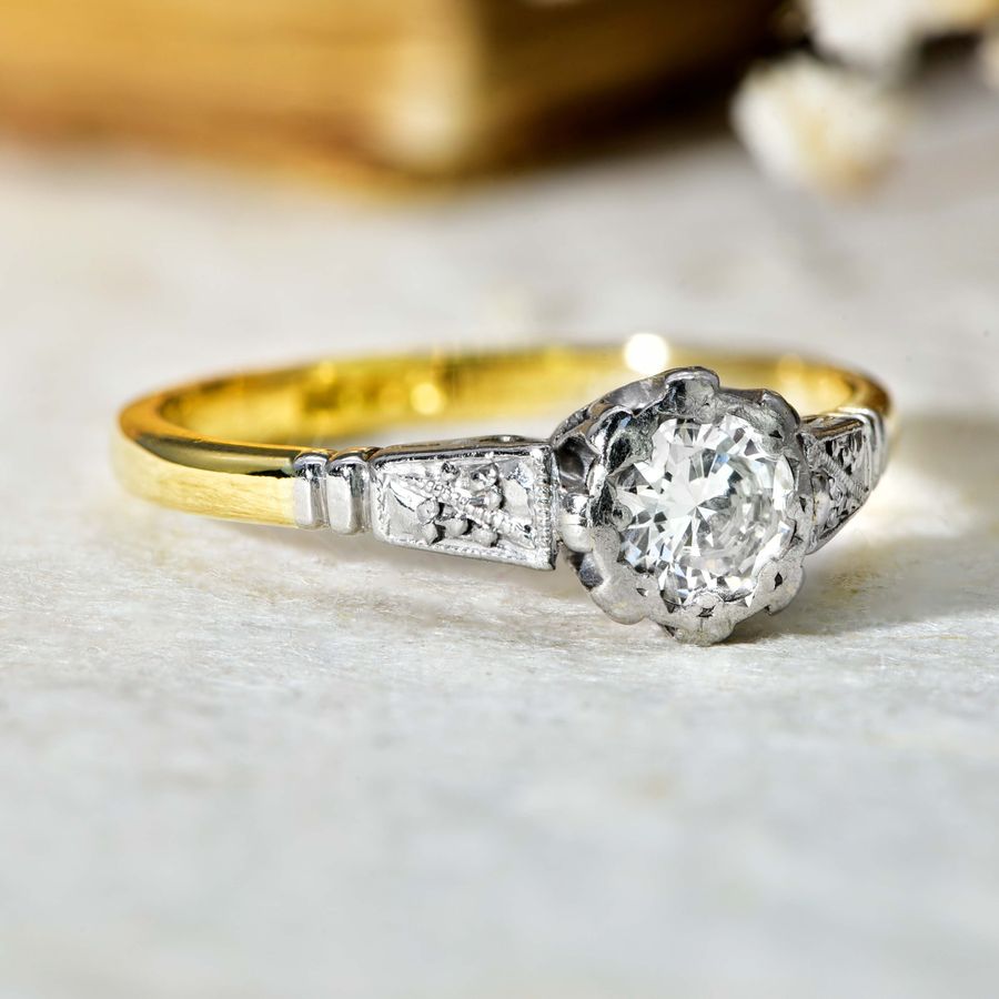Antique The Vintage Solitaire Brilliant Cut Diamond Art Deco Style Ring